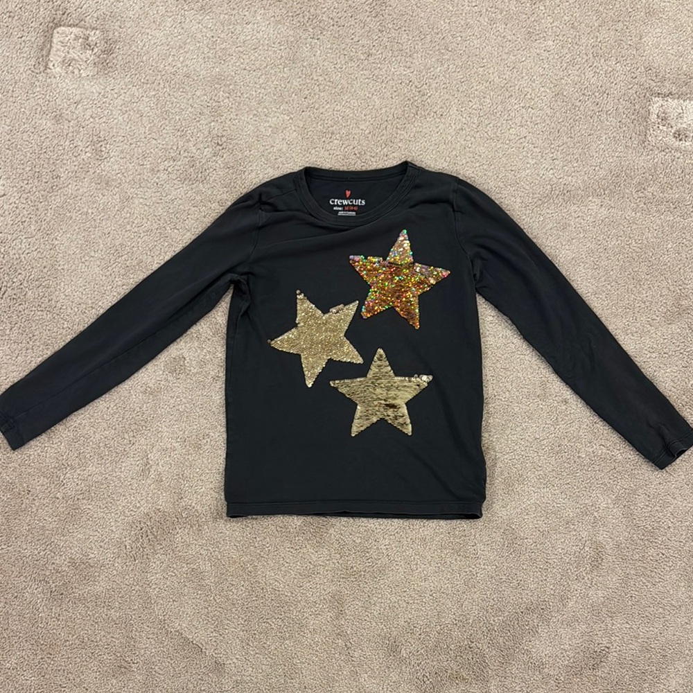 Crewcuts Kids gray long sleeve flippy sequin Star Shirt